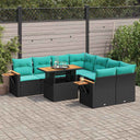 vidaXL 9-delige Loungeset met kussens poly rattan zwart