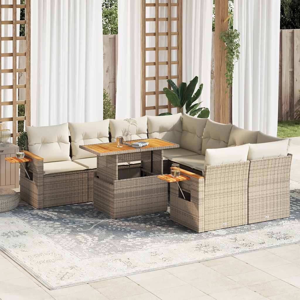 vidaXL 9-delige Loungeset met kussens poly rattan zwart