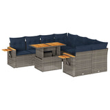 vidaXL 9-delige Loungeset met kussens poly rattan zwart