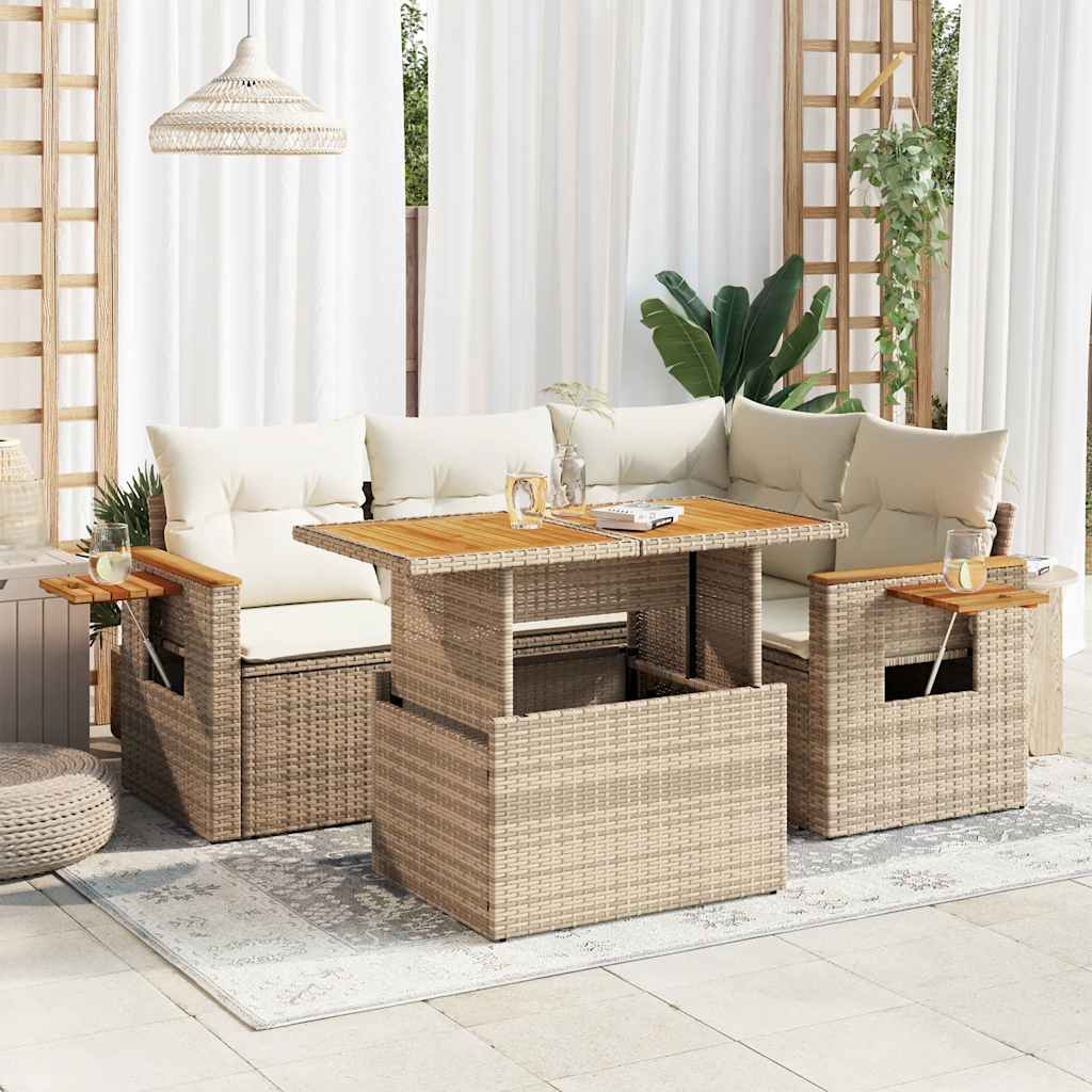 vidaXL 5-piece Lounge Set with Cushions Poly Rattan Black