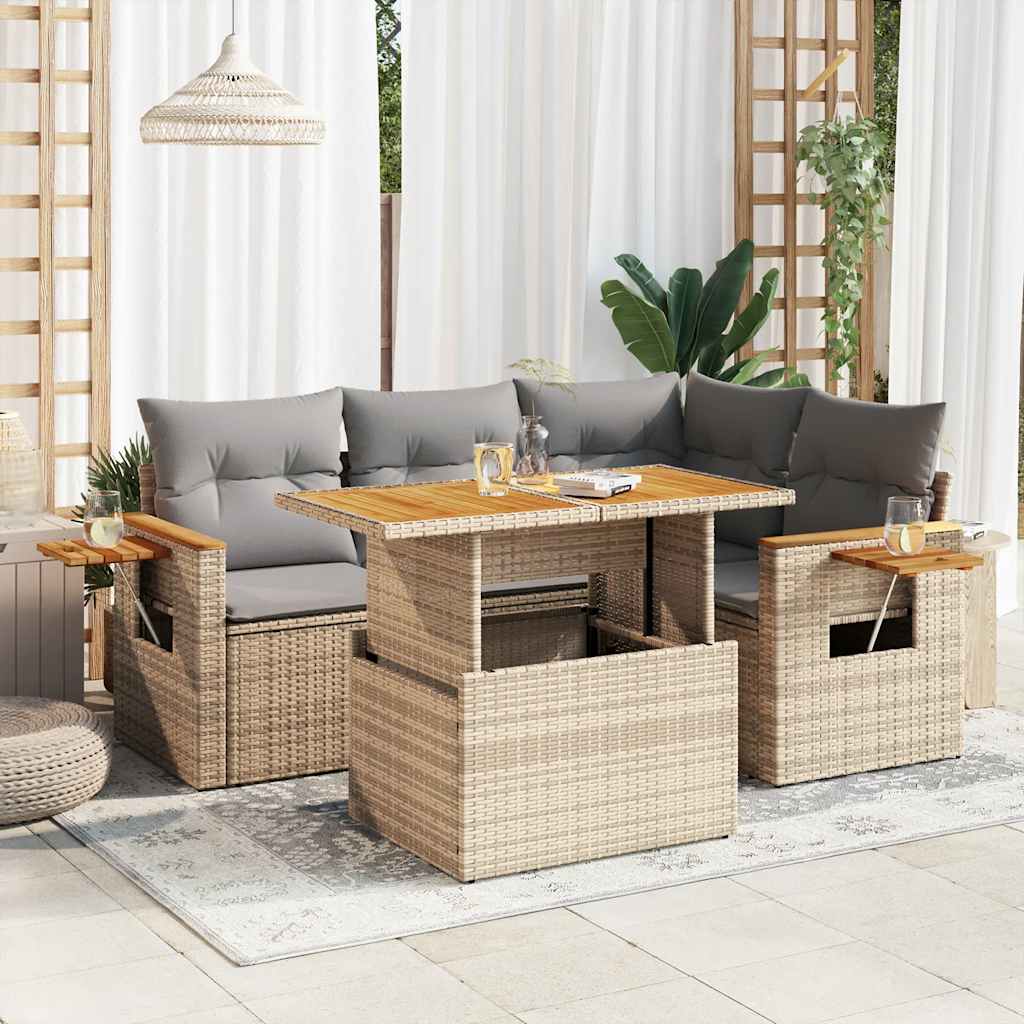 vidaXL 5-piece Lounge Set with Cushions Poly Rattan Black