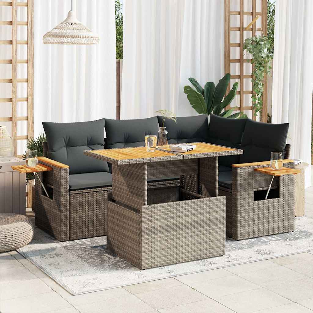 vidaXL 5-piece Lounge Set with Cushions Poly Rattan Black