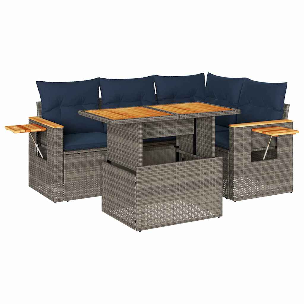 vidaXL 5-delige Loungeset met kussens poly rattan acacia zwart