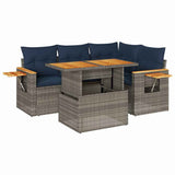 vidaXL 5-delige Loungeset met kussens poly rattan acacia zwart