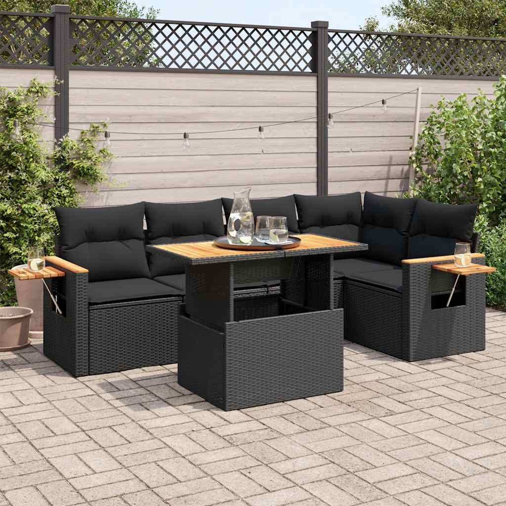 vidaXL 6-delige Loungeset met kussens poly rattan zwart
