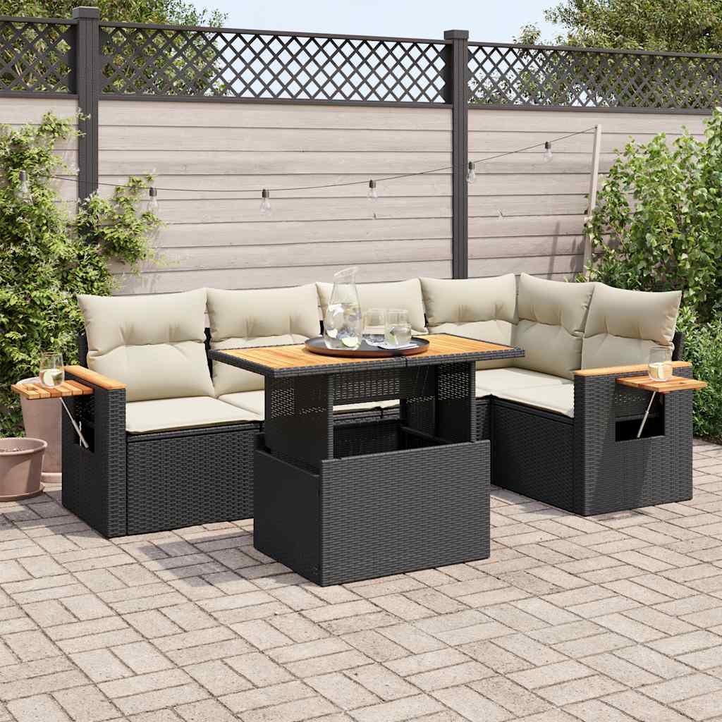 vidaXL 6-delige Loungeset met kussens poly rattan zwart