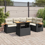 vidaXL 6-delige Loungeset met kussens poly rattan zwart