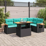 vidaXL 6-delige Loungeset met kussens poly rattan acacia zwart