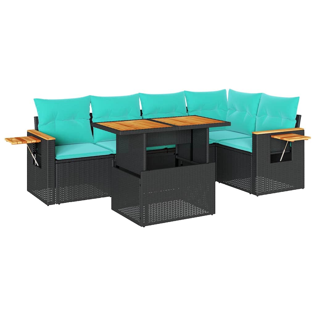 vidaXL 6-delige Loungeset met kussens poly rattan acacia zwart
