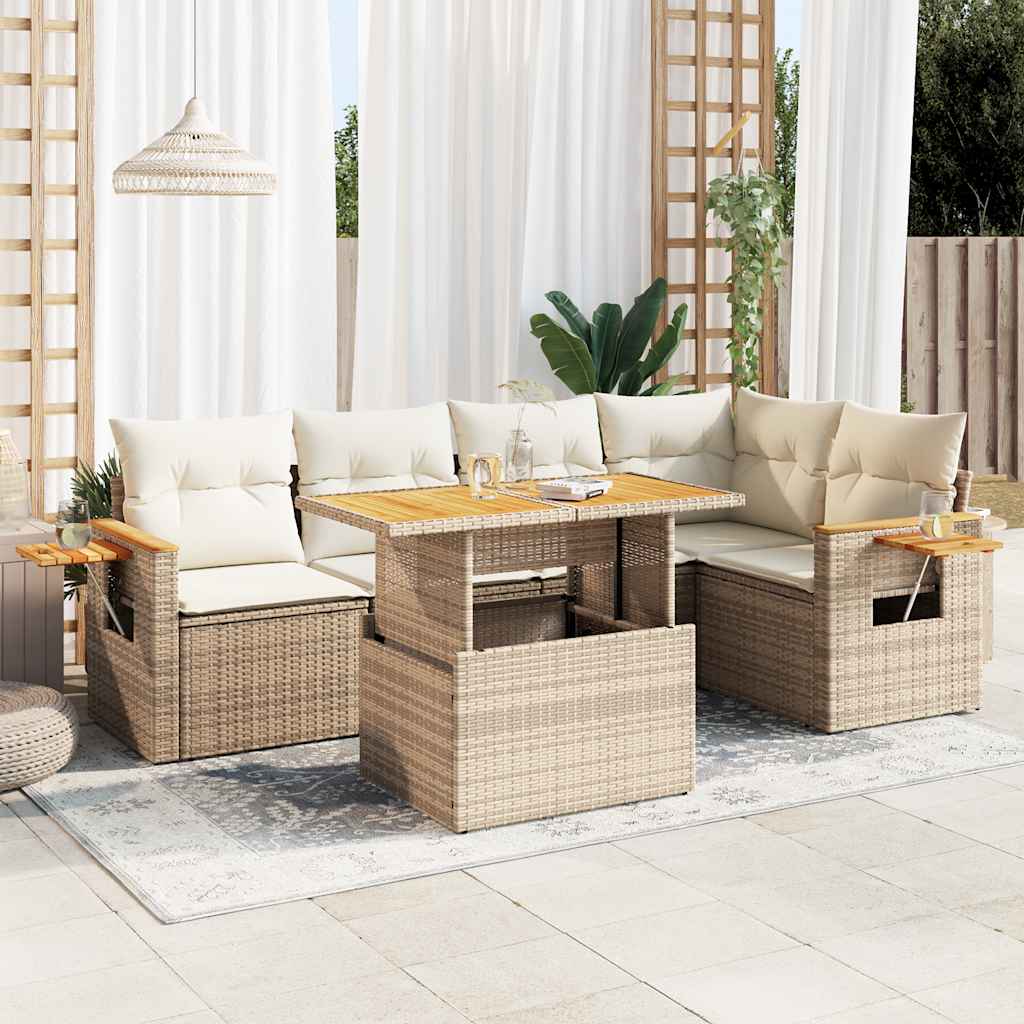 vidaXL 6-delige Loungeset met kussens poly rattan zwart