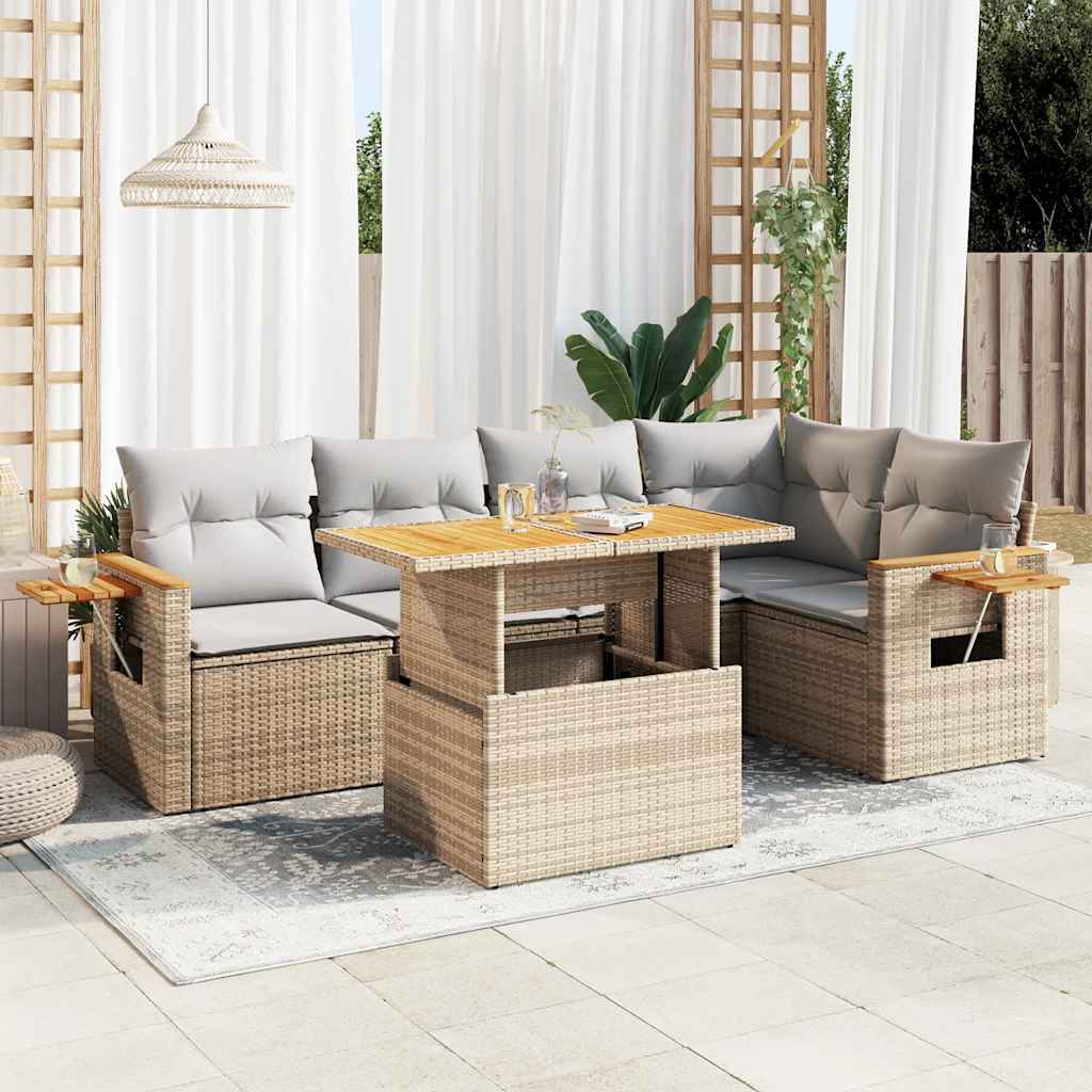 vidaXL 6-delige Loungeset met kussens poly rattan zwart
