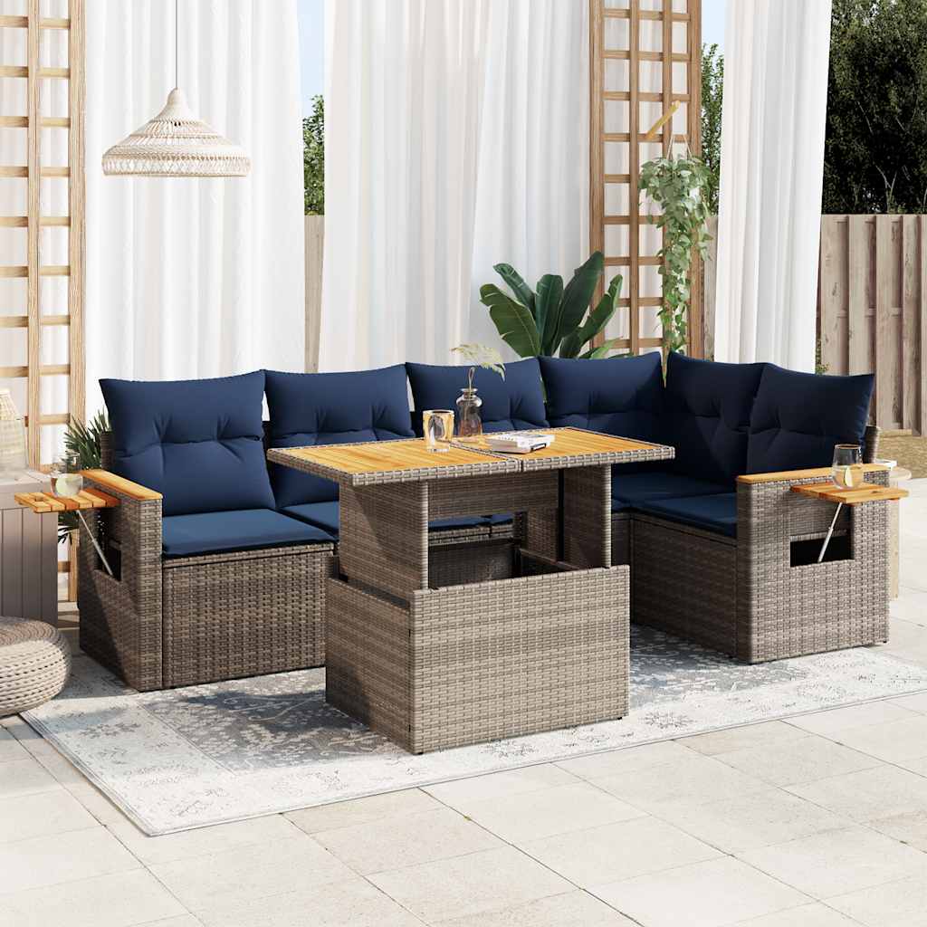 vidaXL 6-delige Loungeset met kussens poly rattan acacia zwart