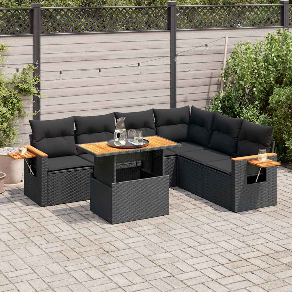 vidaXL 7-delige Loungeset met kussens poly rattan zwart