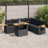 vidaXL 7-delige Loungeset met kussens poly rattan zwart