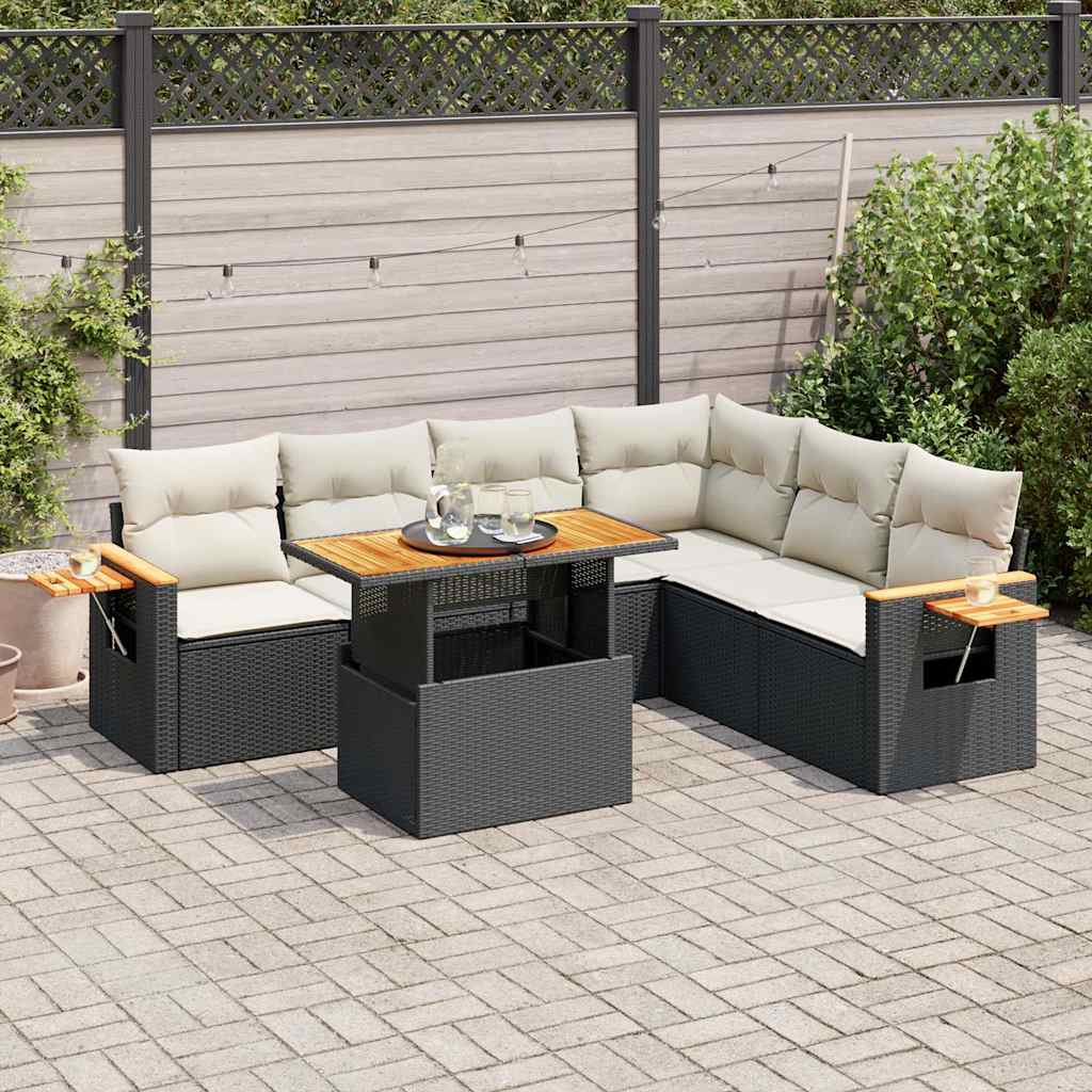 vidaXL 7-delige Loungeset met kussens poly rattan zwart
