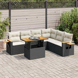vidaXL 7-delige Loungeset met kussens poly rattan zwart
