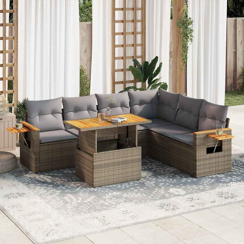 vidaXL 7-delige Loungeset met kussens poly rattan zwart