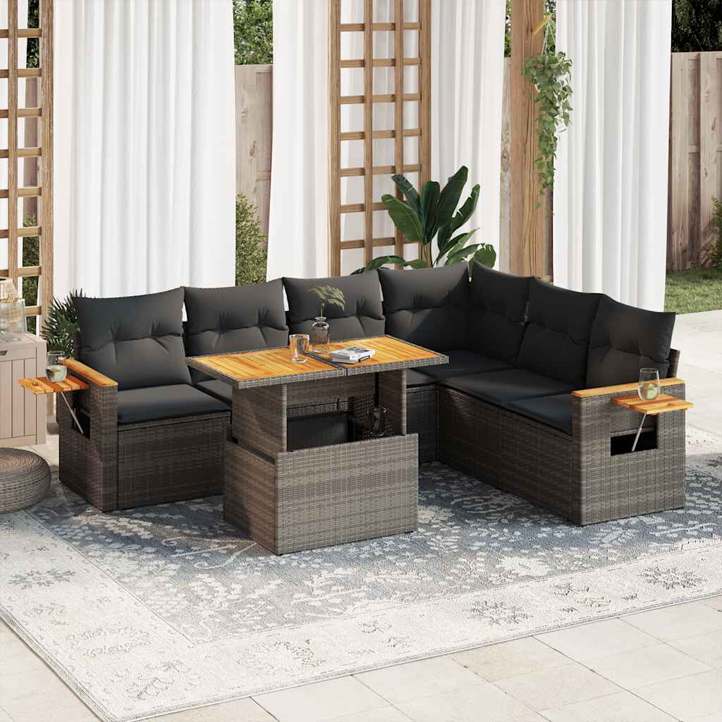 vidaXL 7-delige Loungeset met kussens poly rattan zwart