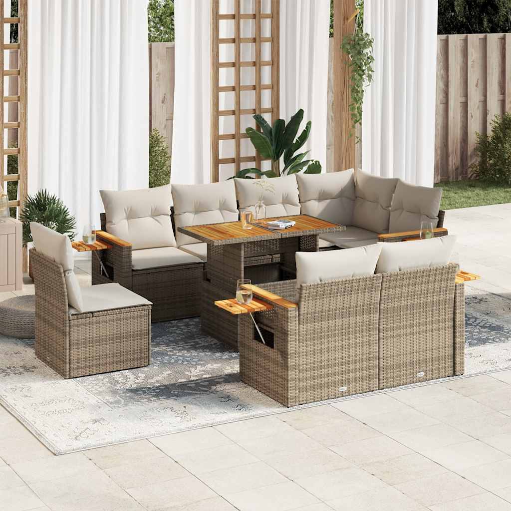vidaXL 9-piece Poly Rattan Lounge Set with Cushions Black