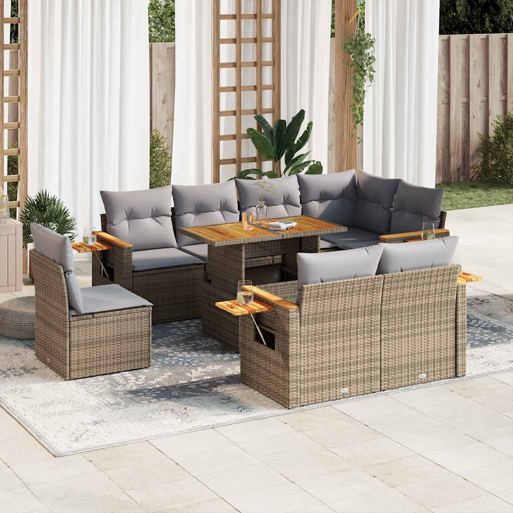 vidaXL 9-piece Poly Rattan Lounge Set with Cushions Black