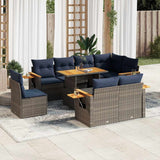 vidaXL 9-delige Loungeset met kussens poly rattan acacia zwart