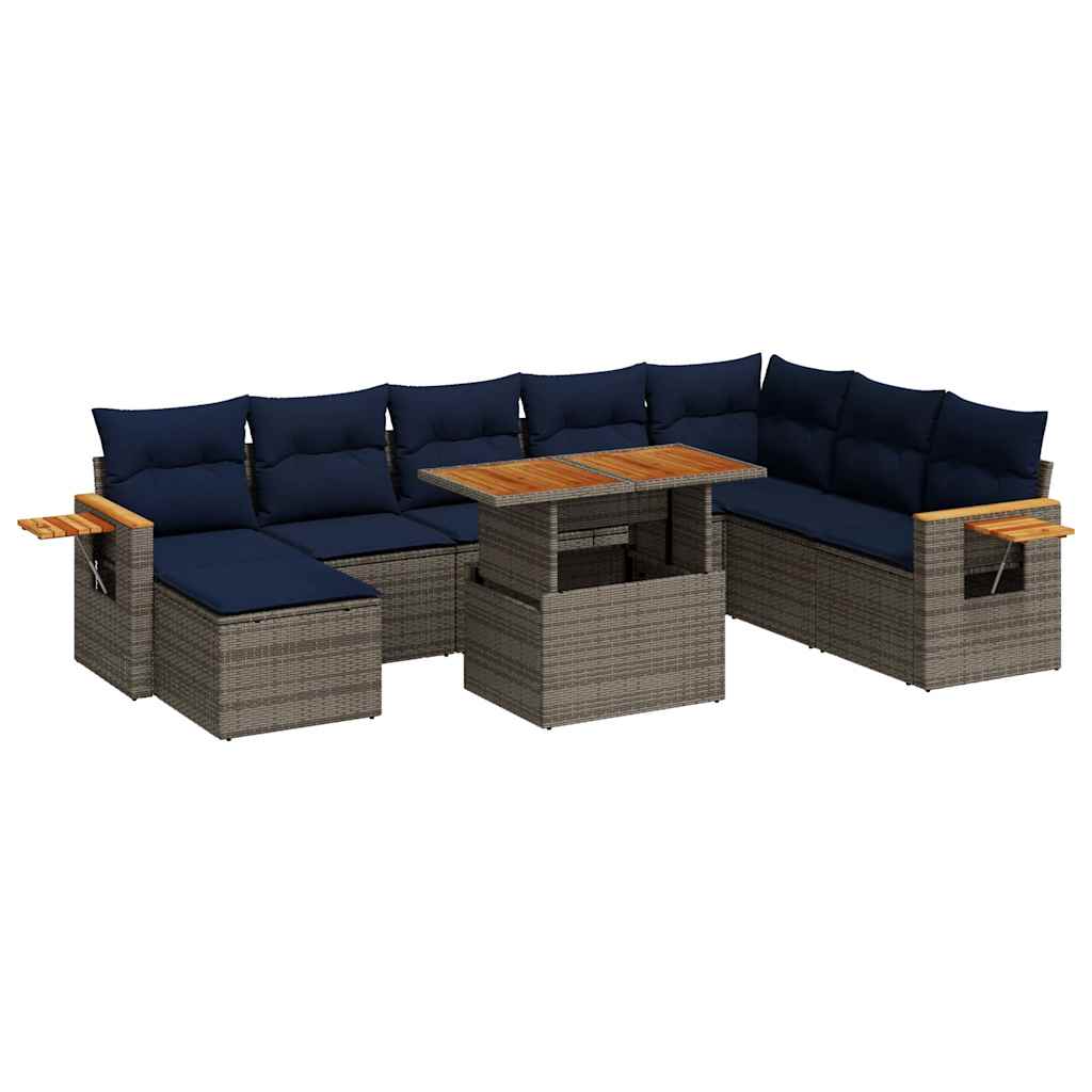 vidaXL 10-delige Loungeset met kussens poly rattan acacia grijs