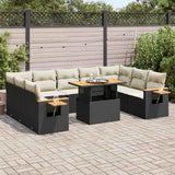 vidaXL 10-delige Loungeset met kussens poly rattan zwart