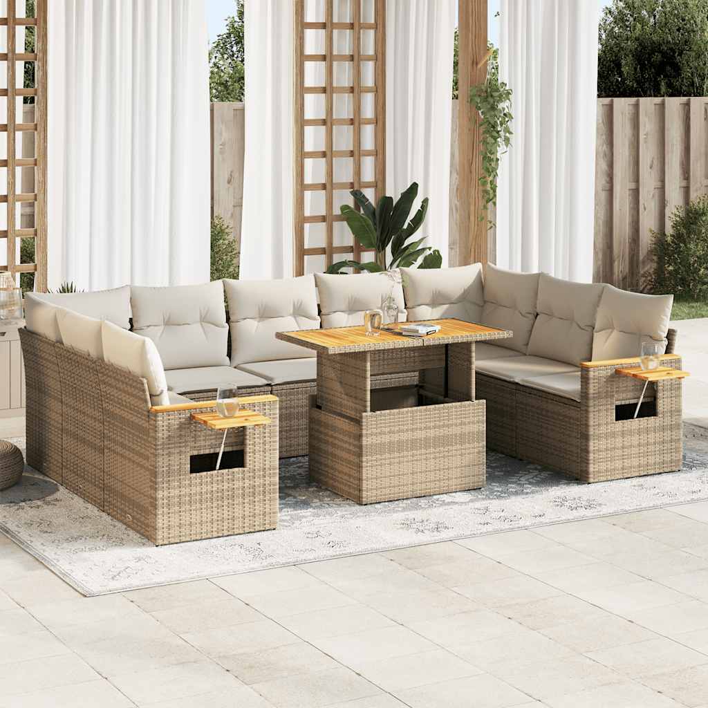 vidaXL 10-delige Loungeset met kussens poly rattan zwart