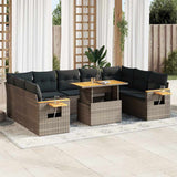 vidaXL 10-delige Loungeset met kussens poly rattan zwart