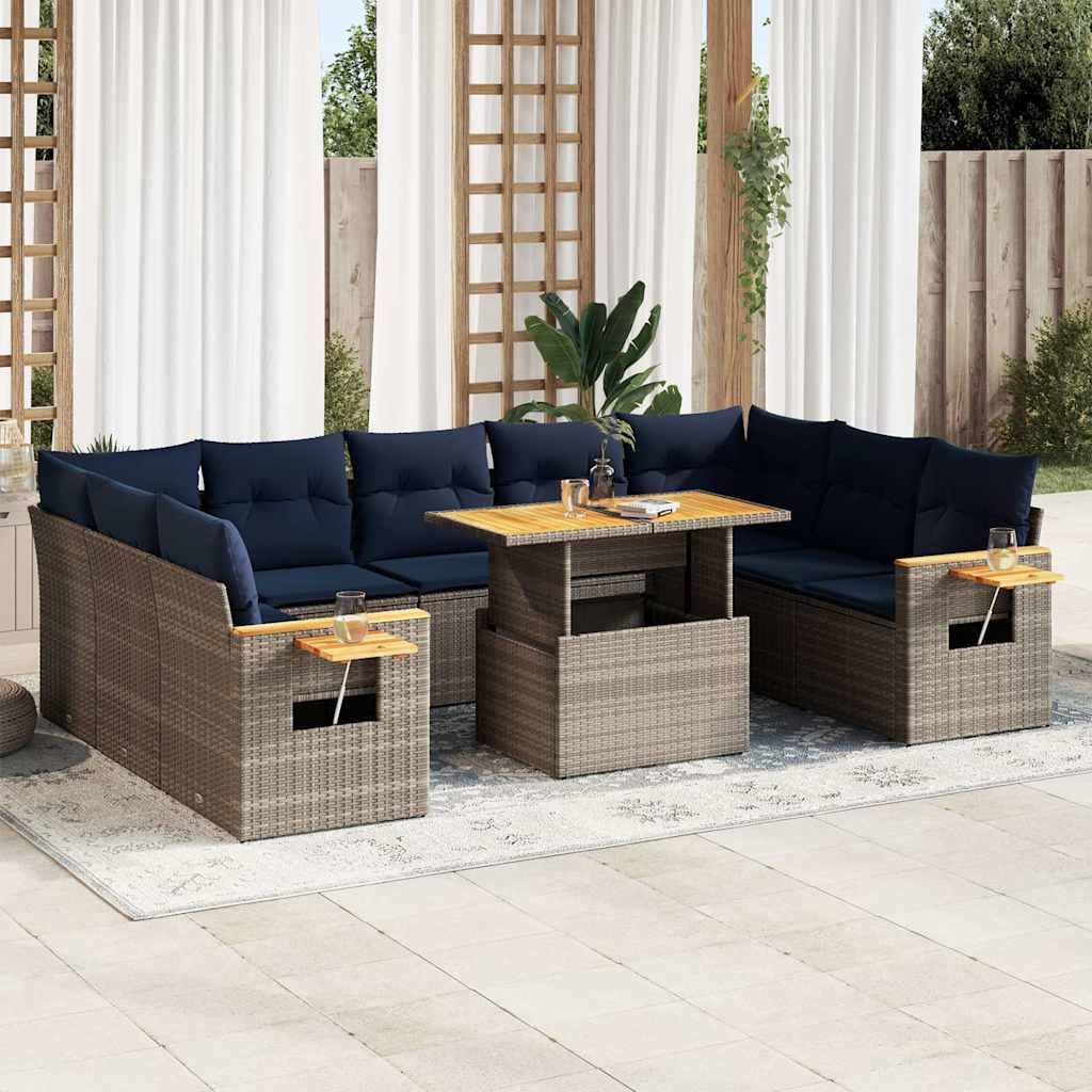 vidaXL 10-delige Loungeset met kussens poly rattan acacia zwart