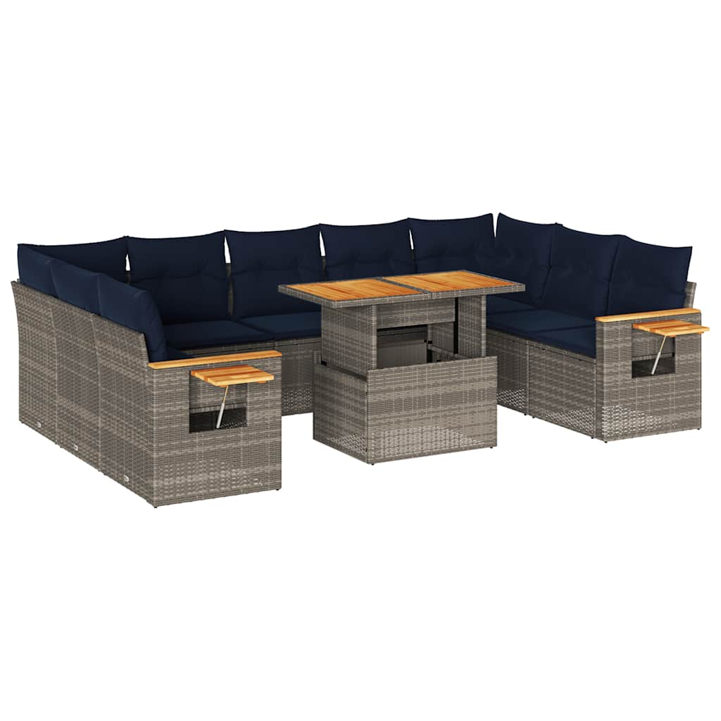 vidaXL 10-delige Loungeset met kussens poly rattan acacia zwart