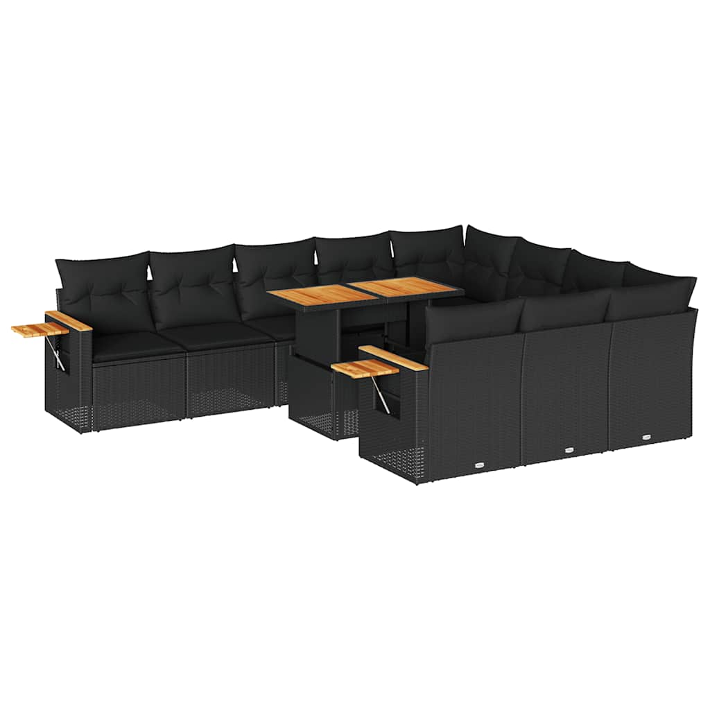 vidaXL 11-delige Loungeset met kussens poly rattan acacia zwart