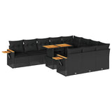 vidaXL 11-delige Loungeset met kussens poly rattan acacia zwart