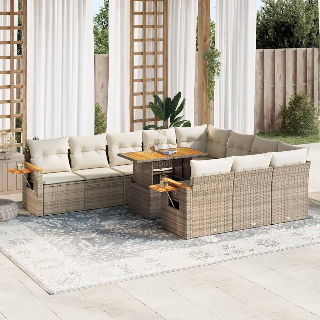vidaXL 11-delige Loungeset met kussens poly rattan acacia zwart