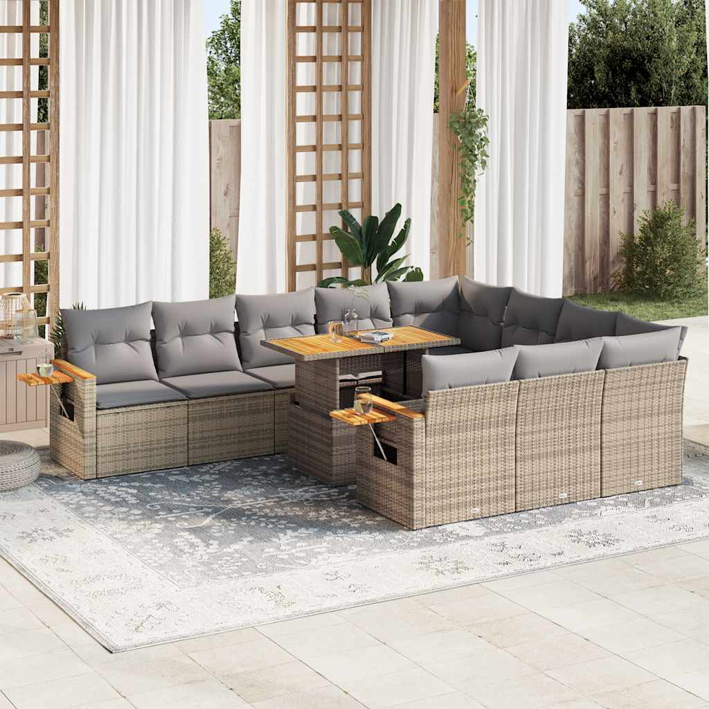 vidaXL 11-delige Loungeset met kussens poly rattan acacia zwart