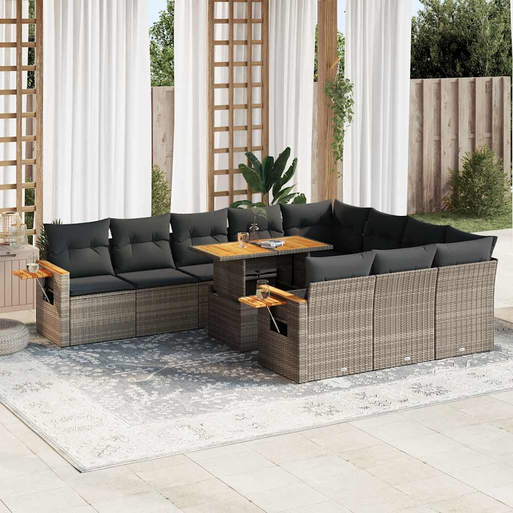 vidaXL 11-delige Loungeset met kussens poly rattan acacia zwart