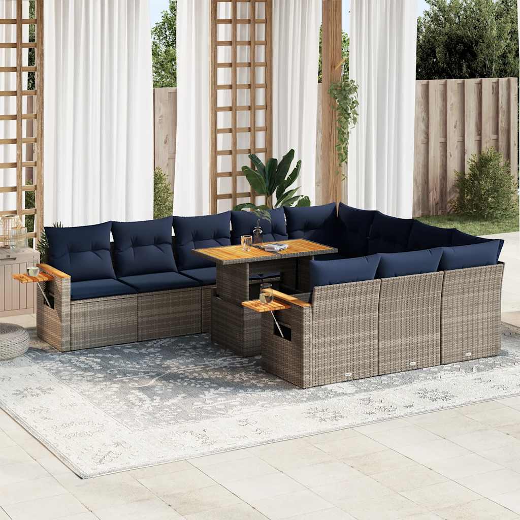 vidaXL 11-delige Loungeset met kussens poly rattan acacia zwart