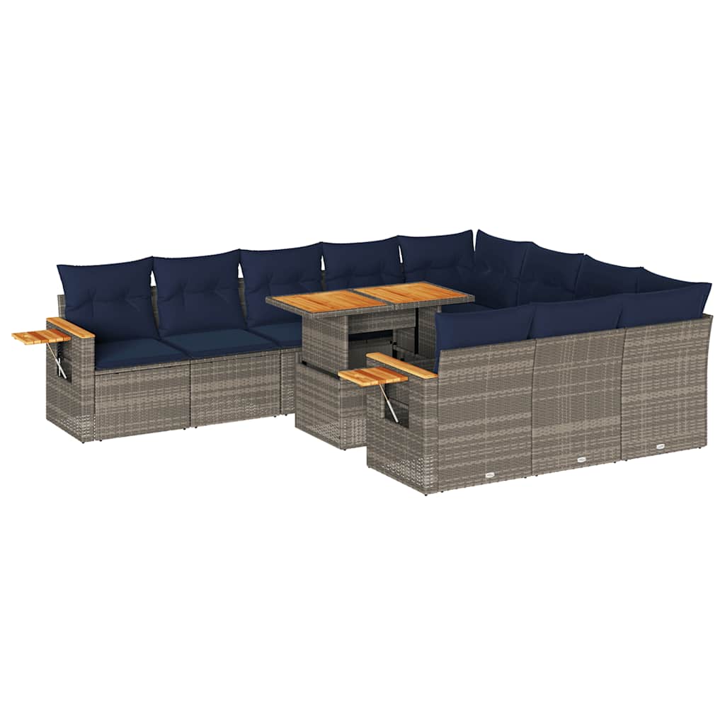vidaXL 11-delige Loungeset met kussens poly rattan acacia zwart