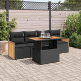 vidaXL 5-delige Loungeset met kussens poly rattan zwart