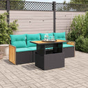 vidaXL 5-delige Loungeset met kussens poly rattan acacia zwart