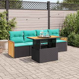 vidaXL 5-delige Loungeset met kussens poly rattan acacia zwart