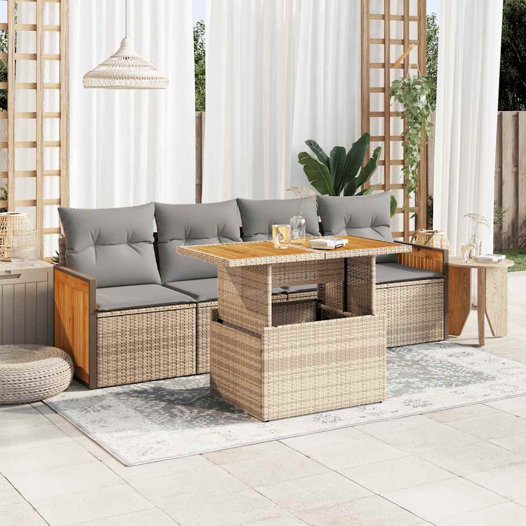 vidaXL 5-delige Loungeset met kussens poly rattan zwart