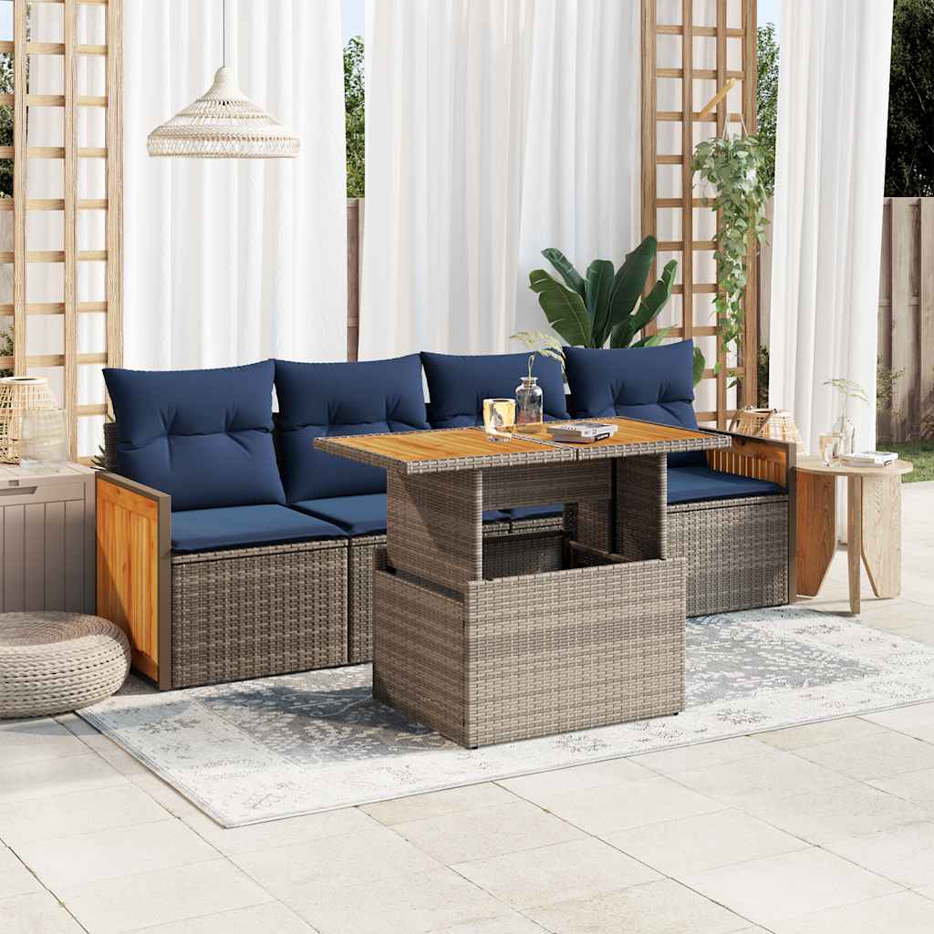 vidaXL 5-delige Loungeset met kussens poly rattan acacia zwart