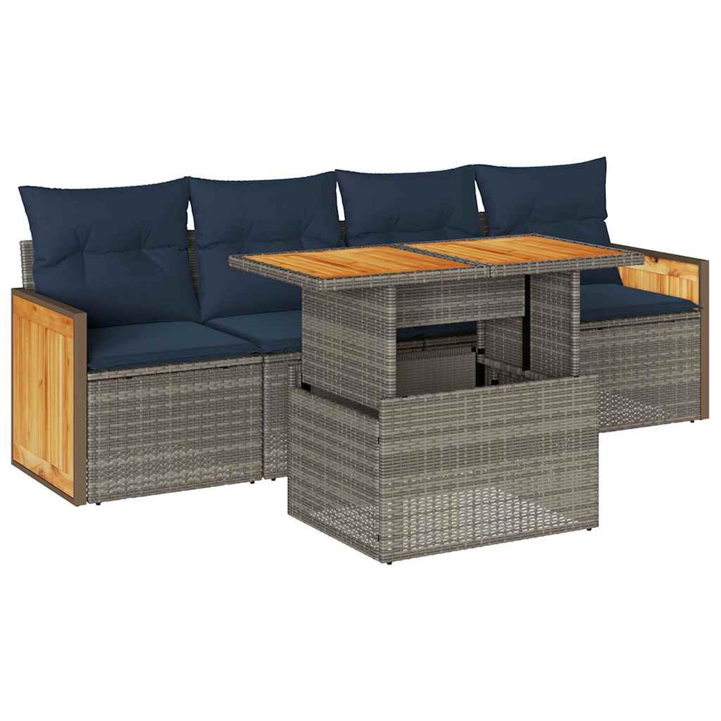 vidaXL 5-delige Loungeset met kussens poly rattan acacia zwart