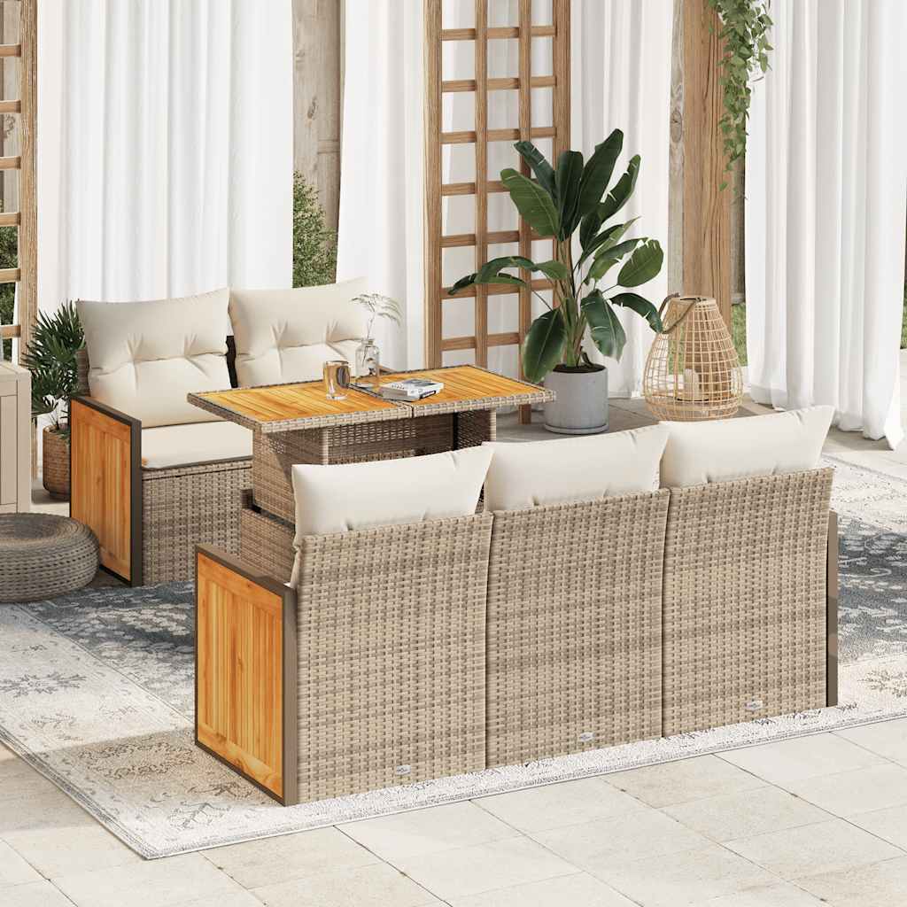 vidaXL 6-delige Loungeset met kussens poly rattan acacia zwart