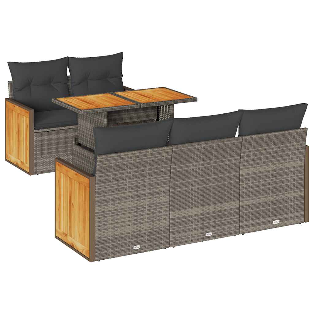 vidaXL 6-delige Loungeset met kussens poly rattan acacia zwart