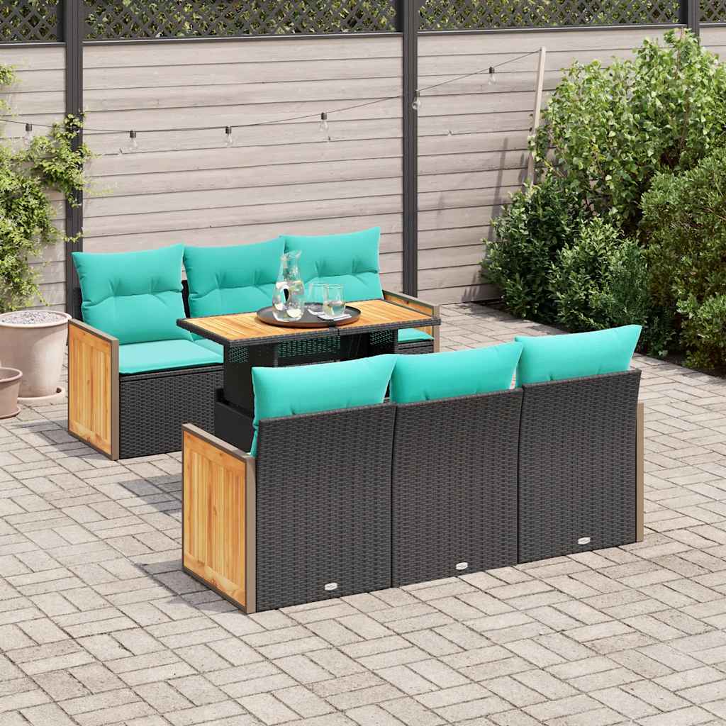 vidaXL 7-delige Loungeset met kussens poly rattan acacia zwart