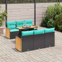 vidaXL 7-delige Loungeset met kussens poly rattan acacia zwart