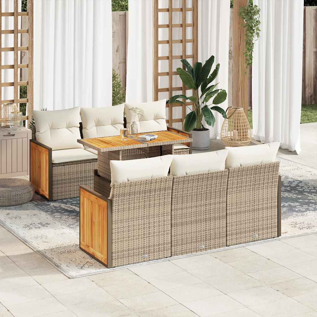 vidaXL 7-delige Loungeset met kussens poly rattan acacia zwart