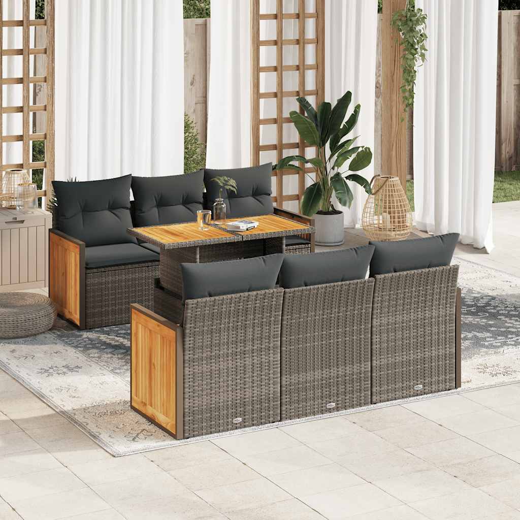 vidaXL 7-delige Loungeset met kussens poly rattan acacia zwart